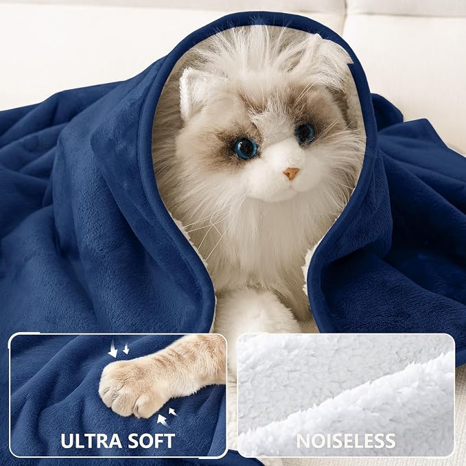 Smiry Waterproof Dog Bed Blanket, Leakproof Pet Throw Blanket for Bed Couch Sofa, Reversible Sherpa Fleece Furniture Protector Cover for Small Medium Large Dogs Cats (Navy Blue, 60x80 inches) - Image 4