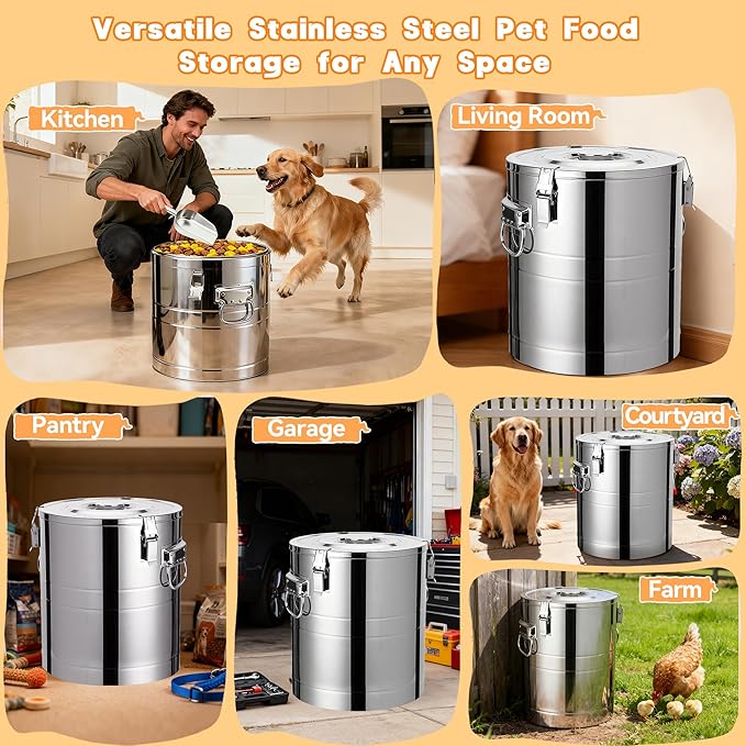 40lb Stainless Steel Dog Food Storage Container, Large Capacity Metal Pet Food Storage Container with Scoop, Airtight Dog & Cat Food Treat Bin for Dry Food Keep Fresh for Multi-Pet Households - Image 7