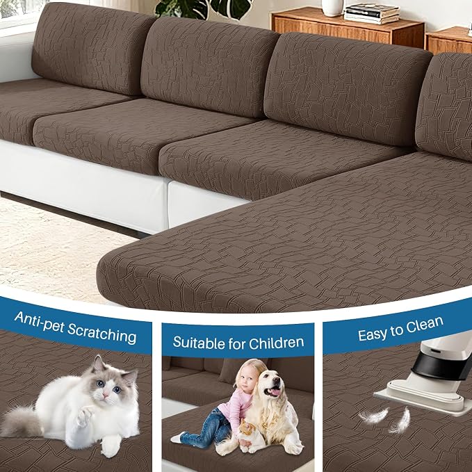 MAXIJIN Waterproof Chaise Cover Stretch Sectional Couch Covers for L Shaped Chaise Lounge Slipcovers with Elastic Bottom for Dogs Pets (1 Piece for Chaises or Sofa 3-Seater, Coffee) - Image 7