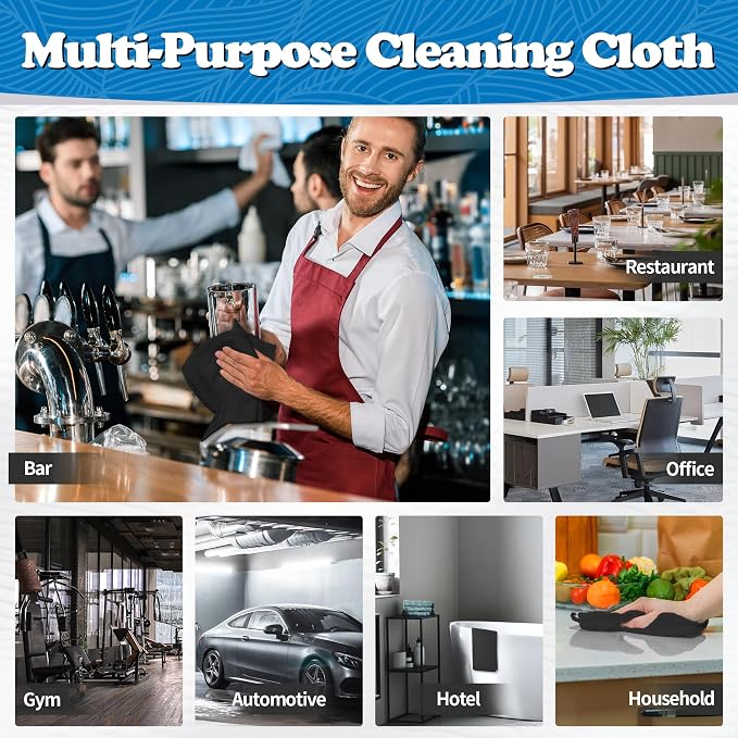 FIXSMITH Microfiber Cleaning Cloth, Shop Towels Bulk, 24 Pack Black Microfiber Towels for Cars, All-Purpose Absorbent Cleaning Rags, Dust Cloth for Automotive, Mechanic, Garage, Bar, 12 x 11 inch - Image 7