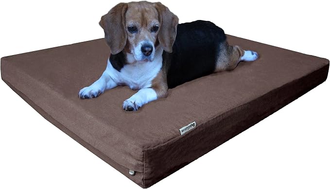 Dogbed4less Large Orthopedic Memory Foam Dog Bed for Medium to Large Dogs with Durable Waterproof Internal Case, Removable Washable Denim Cover + Bonus Pet Bed Case, 41X27X4 Fit 42X28 Dog Crate, Brown by Dogbed4less