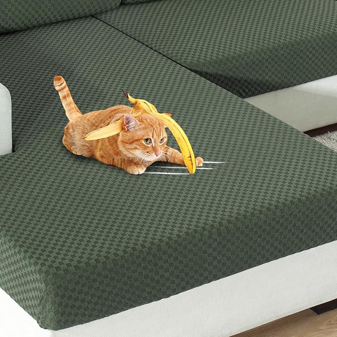 【Clearance】 Stretch Individual Cushion Covers Sofa Seat Cushion Slipcovers Soft Couch Cover Replacement Large Checkered Furniture Protector with Elastic Bottom (3 Pc Cushion Cover, Army Green) - Image 7
