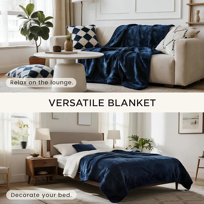 gogobunny Waterproof Bed Blanket, Reversible Sherpa Fleece Throw Blanket for Dog Puppy Cat, Furniture Cover Protects Bed Couch Sofa from Liquid Pee and Pet Fur (Navy Blue, 60x80 inches) - Image 4