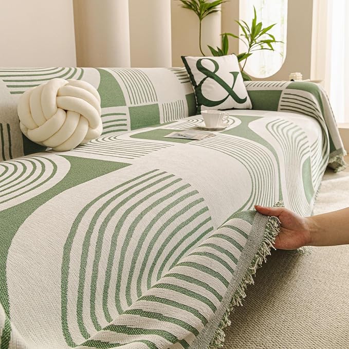Covers for Couches - Soft Chenille Heavy Duty Sofa Cover, Pet-Friendly Scratch-Resistant Blanket, Anti-Slip Modern Washable Decor Mat 71"x134",Green - Image 5
