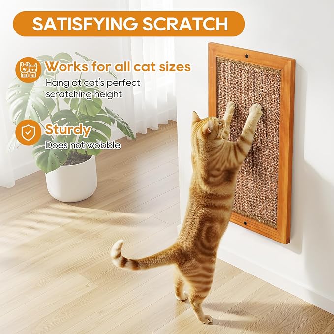 Large Cat Scratching Post for Indoor Cats - Wooden Sisal Cat Wall Scratcher, Vertical Floor or Wall Mounted Cat Scratch Pad, Furniture Protector for Adult Cats & Kittens - Image 2