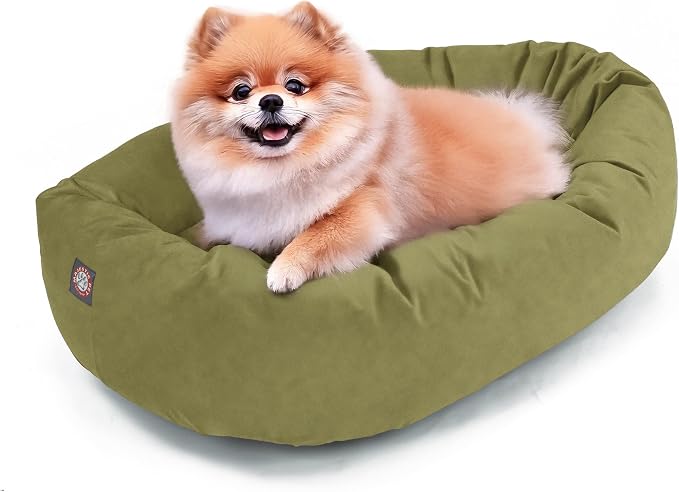 Majestic Pet 24 Inch Suede Calming Dog Bed Washable – Cozy Soft Round Dog Bed with Spine Support for Dogs to Rest Their Head - Fluffy Donut Dog Bed 24x19x7 (Inch) - Round Pet Bed Small – Sage (2025) by MajesticPet