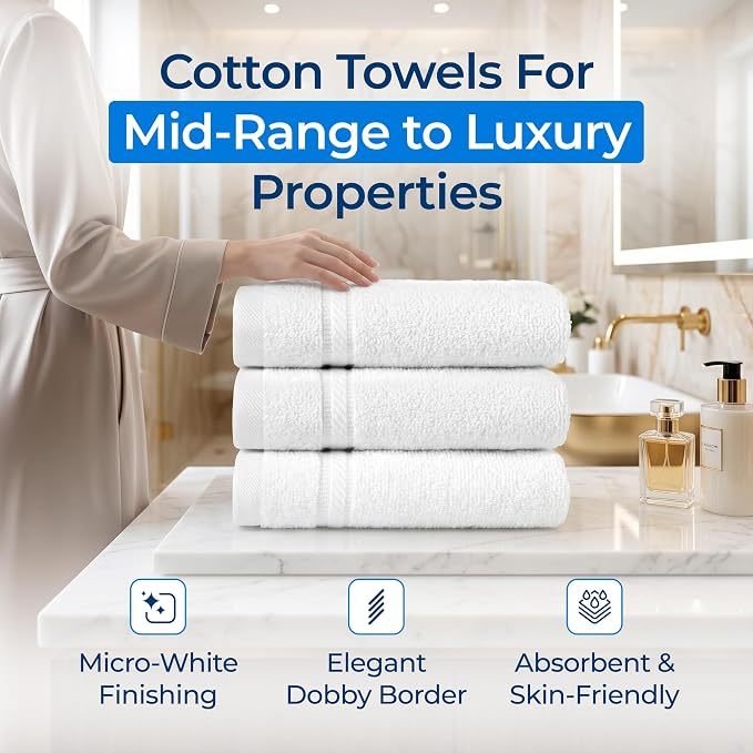 Mikado Premium Bulk Bath Towels 27x50 – Pack of 36 – 100% Long Staple Cotton – Ultra Soft, Absorbent, Quick-Dry White Towels – Durable Towels for Hotel, Gym, Spa and Resort – Wholesale Commercial Pack - Image 4