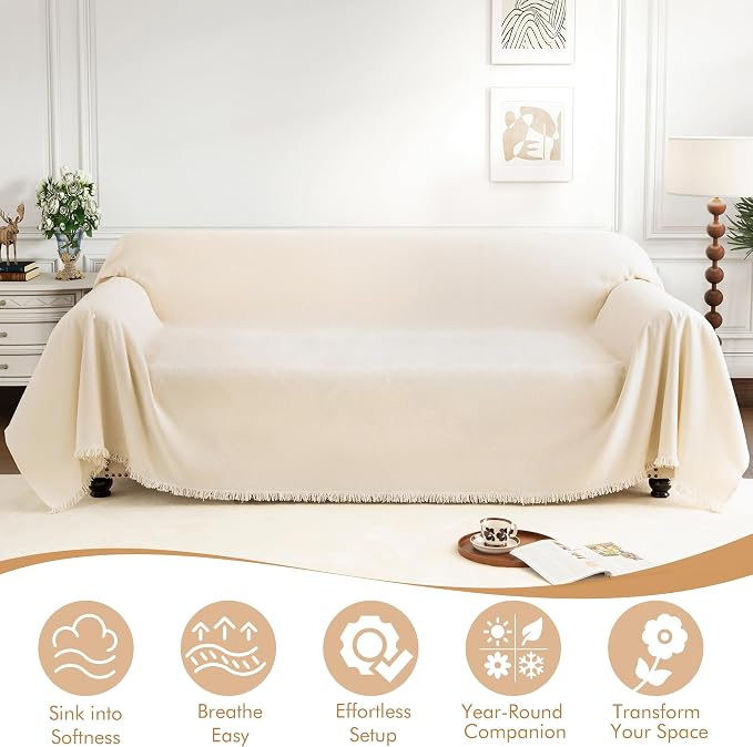 Couch Cover for 2-3 Cushion Couch Sofa Pet Friendly, Chenille Sectional L Shaped Sofa Cover Washable for Dogs Cats Kids, Furniture Protector Slipcover Decor for Living Room, 71"x118" - Image 2