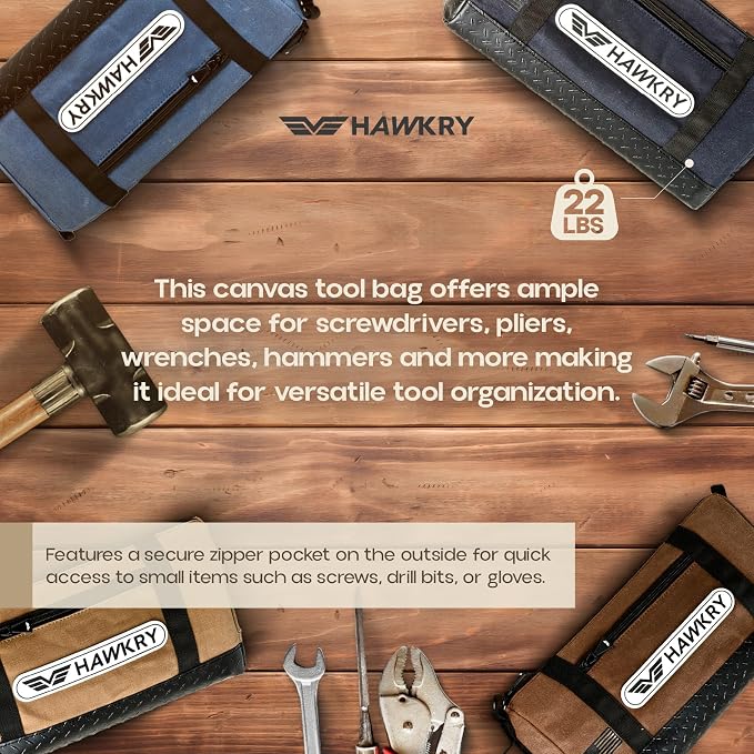 HAWKRY Canvas Tool Pouch Set (4 Pack) – Heavy Duty Tool Organizer Bags with Zipper, Durable Small Tool Bags for Electricians, Contractors, Mechanics and Hardware Storage - Image 6