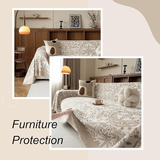 ROOMLIFE Couch Cover Boho Sofa Covers for 3 Cushion Couch Washable, Furniture Protector Sofa Couch Cover for Dogs, Soft Breathable Sofa Slipcover, Couch Throw Blankets with Tassels 71''X118'' - Image 4