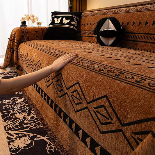 ROOMLIFE Dark Brown Couch Cover 3 Cushion Sofa, Washable Non Slip Furniture Sofa Protector Cover, Soft Chenille Sofa Slipcovers Sectional L Shape Dogs Couch Cover Throw Blanket with Tassels71''X150'' by ROOMLIFE