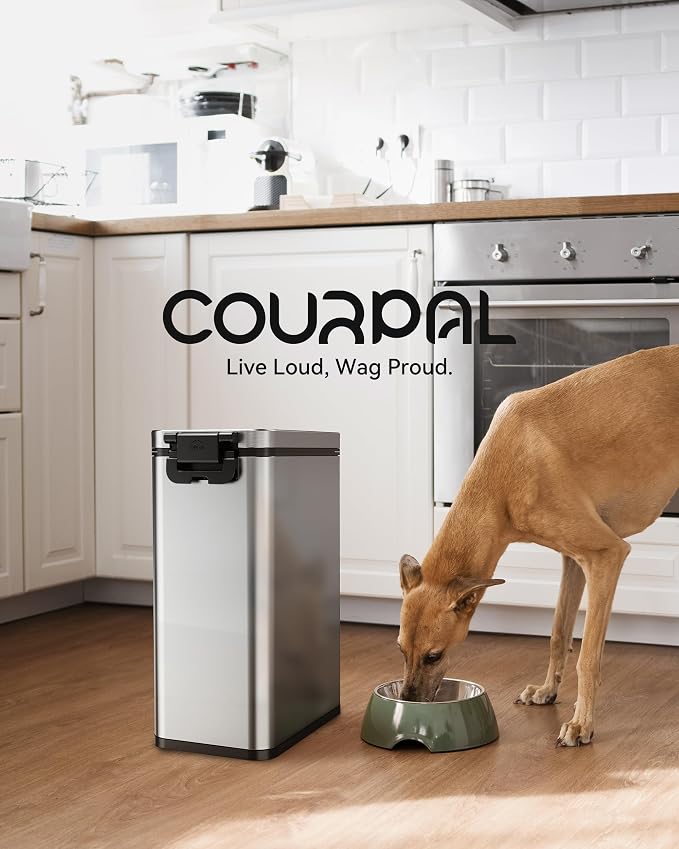 Courpal® Stainless Steel Dog Food Storage Container, 20lb/15lb Pet Food Bin | Dry Pet Food Container with Lids Airtight for Cat Dog Bird, 15L/4 Gal Stackable Metal Large Sealed Animal Food Bin with Scoop - Image 6