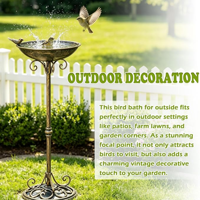 27.6" H Cast Iron BirdBaths for Outdoors,Metal Bird Bath for Outside | Standing Bird Feeder,Home Garden Lawn Yard Decorations - Image 7