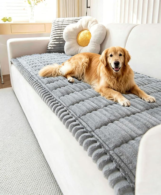 OTOB Washable Couch Covers for 3 Cushion Sofa Non Slip Pet Dog Sofa Cover | Light Gray, 27.6" x 82.7", All Seasons, Soft Fuzzy Plush, Couch Protector for Dogs, Breathable, Thick Wear-Resistant by OTOB