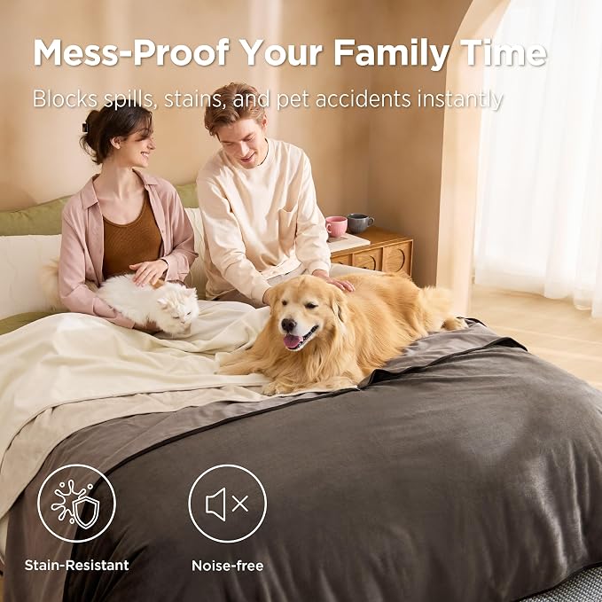 Bedsure Waterproof Blanket Soft Flannel Fleece Couch Cover,50x60 Cream | Dog Blankets for Large Senior Dogs，Washable Throw for Pet Cat Leakproof,Furniture Protector for Travel Camping - Image 3