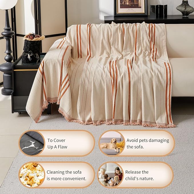 Boho Couch Covers for Sofa Washable Sofa Covers for 3 Cushion Couch Soft Non Slip Couch Covers for Sectional Sofa Dog Pet Furniture Protector﻿ (Orange, 71"*134") - Image 4