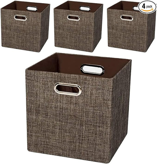 Posprica Storage Bins Cube Containers Boxes,Thick and Heavy Duty Fabric Drawers, 11×11 inch- Set of 4,Brown by Posprica