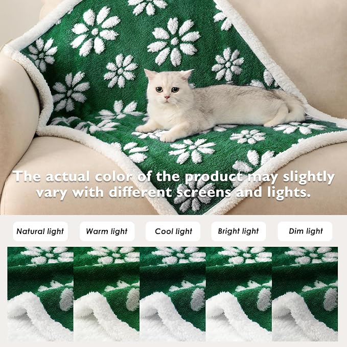 Cute Waterproof Blanket for Dog Puppy Cat, 30"x40", Green | 3D Textured Flower Pet Blanket for Bed Couch Sofa, Soft Liquid Pee Proof Pet Furniture Protector - Image 7