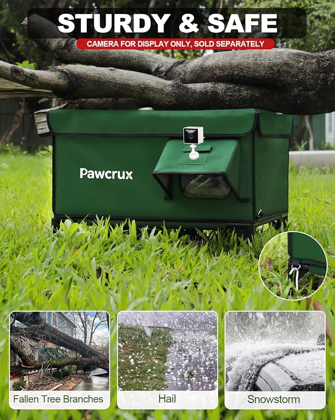 Weatherproof Heated Cat House for Outdoor in Winter, Heated Cat Bed Kitty Shelter with Cat Heating Pad, Insulated & Safe Escape Door, Warm House for Outside Stray Cat (Green, 17.7"x25.5"x17.9") - Image 3