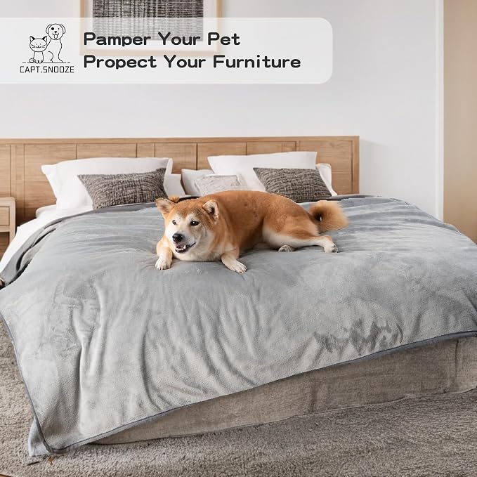 Waterproof Blanket for Bed 60"x80" | Light Grey Throw Blanket for Large Dogs Reversible Soft Flannel Leakproof Spill-Proof Dog Blanket for Couch Camping Travel - Image 8