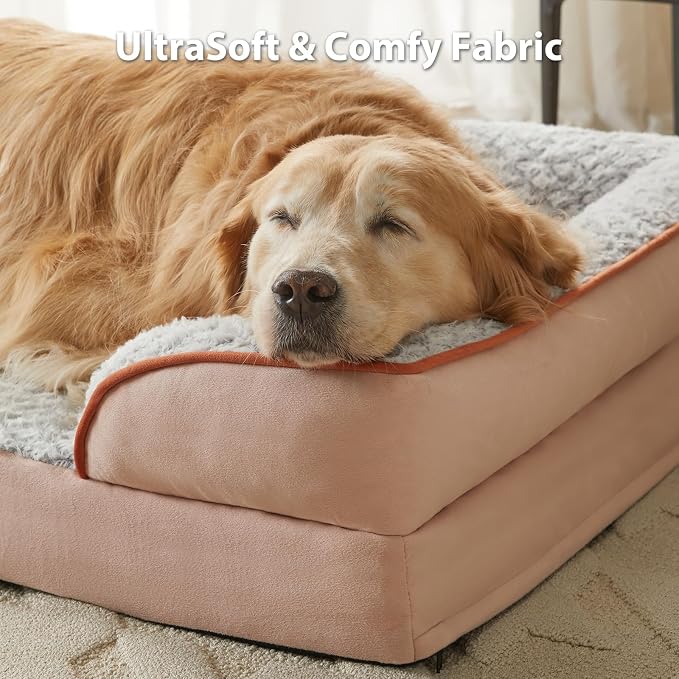 LEXTRO Orthopedic Dog Beds for Large Dogs, Comfy Washable Dog Couch Bed | 42x30 Inch Extra Large Dog Bed for Senior Dogs, Waterproof Lining, Big Dog Bed with Removable Cover and Anti-Slip Bottom - Image 3