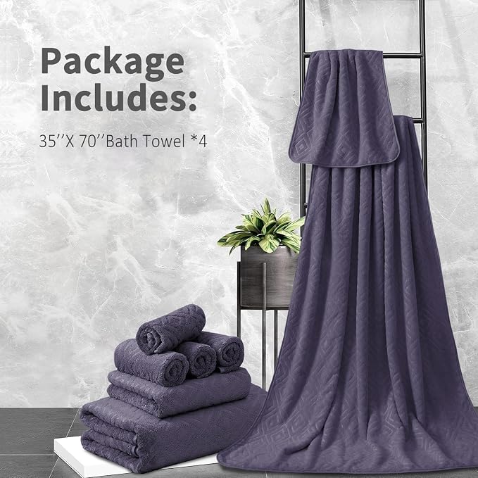 Bath Towel Set of 4 Extra Large Bath Sheet 35"x70" Oversized Bath Towel Soft Microfiber Bathroom Towel for Adults Highly Absorbent Quick Dry Towel Set for Bathroom,Hotel,Shower Bath Sheet Towel Plum - Image 7