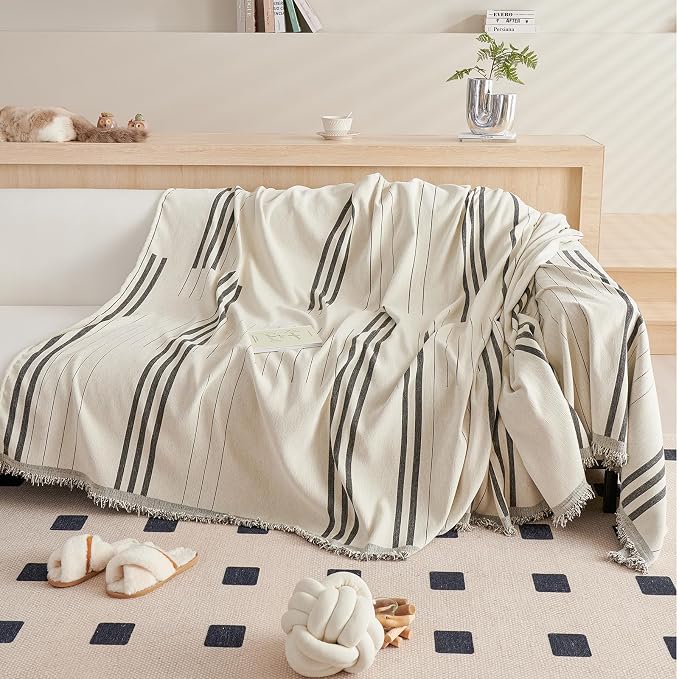 DREAMINGO Couch Cover Reversible Chenille Loveseat Sofa Covers for Dogs Pets Dark Grey Couch Protector for 2 Cushion Couch Sofa Vertical Stripe Jacquard Sofa Slipcover Sectional, 71"x118" - Image 2