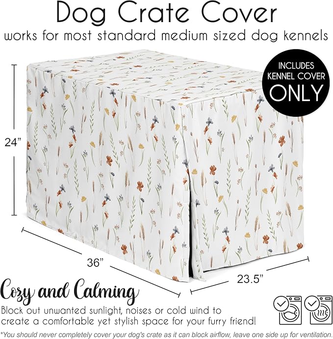 Sweet Jojo Designs 36in. Medium Dog Crate Cover (Boho Floral) for Girls Pet Cage, Kennel Covers (Garden, Flower, Watercolor, Bohemian, Farmhouse, Wildflower, Vintage, Shabby Chic, Sage Green, Orange) - Image 5