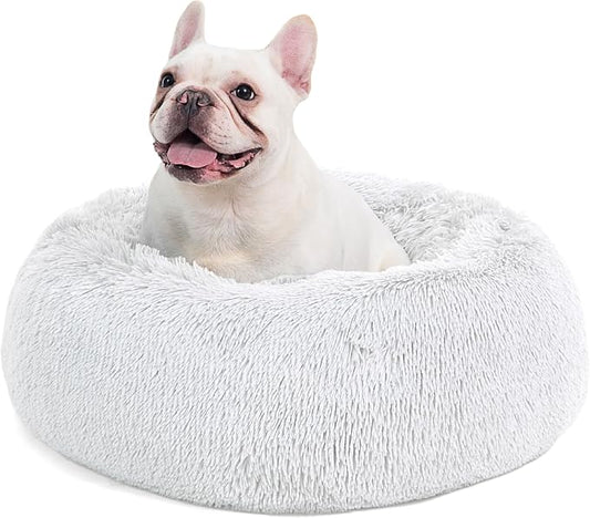 Bedsure Calming Dog Bed Medium Size Dog Donut Washable Pet Bed,30ins | Fluffy Faux Fur Round Cuddler,Machine Washable,Anti-Slip Bottom,Anti-Anxiety,Deep Sleeping for Pets Up to 45 Lbs,Frost Grey by Unknown