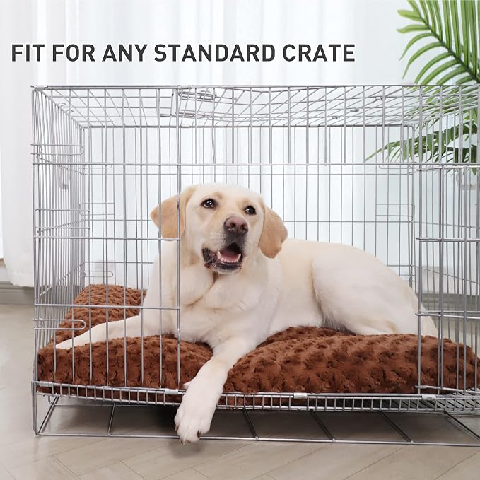 KSIIA Washable Dog Bed Deluxe Plush Dog Crate Beds Comfy Kennel Pad Anti-Slip Pet Sleeping Mat for Large, Jumbo, Medium, Small Dogs Breeds, 35" x 23", Brown - Image 3
