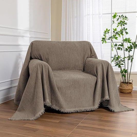 MEETSKY Small Couch Cover Oversized Armchair Sofa Cover Washable for Dogs Sofa Single Recliner, Chenille Sofa Throw Slipcover for Pets Sofa Cover Thick, 71" x 91", Sand by MEETSKY