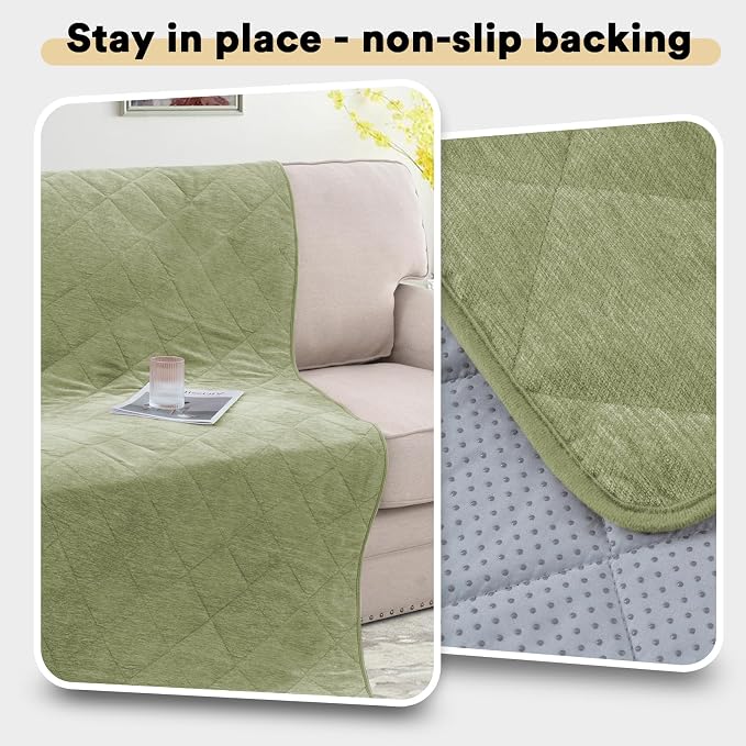 Couch Covers for Dogs Chenille Sofa Covers for 3 Cushion Washable Quilted Checkered Fuzzy Pet Couch Cover Soft Couch Protector Non-Slip Sofa Pads for Puppy Cat Kids(34.5" x 70", Green) - Image 4