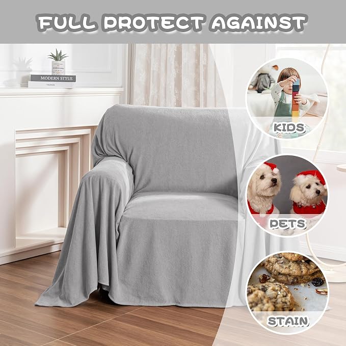 MYSKY HOME Armchair Couch Cover for Sofa, Couch Covers for Dogs Washable Blanket Modern Sofa Slipcovers, Super Soft Sofa Cover for Reclining Couch, 71" x 91", Light Grey - Image 2