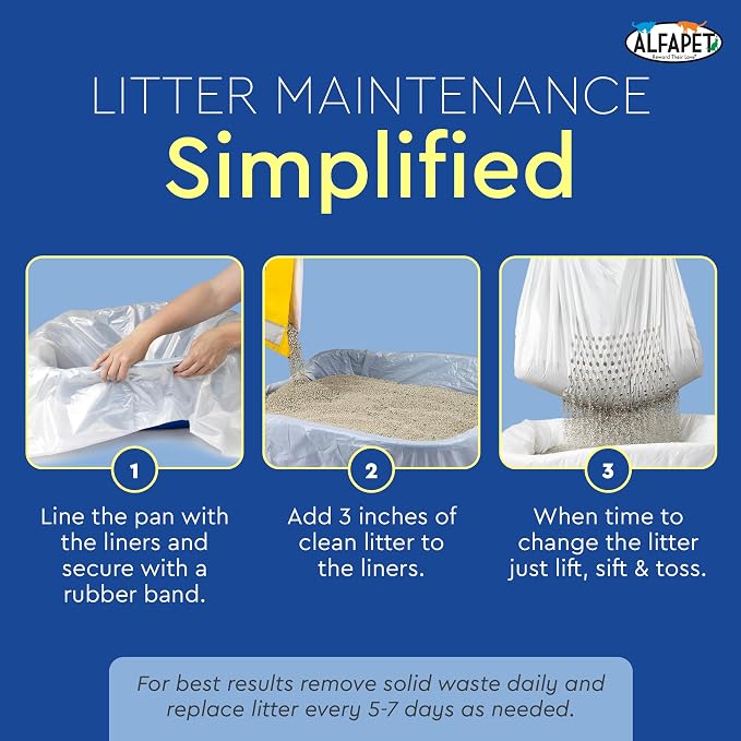 Cat Litter Box Sifting Liners Alfapet - Extra Giant 50 Count - Tear-Resistant Cat Litter Bags - Waterproof Kitty Litter Liners - Fits Almost All Litterbox Pan Sizes, 40" x 38", 30 lb Capacity - Image 6