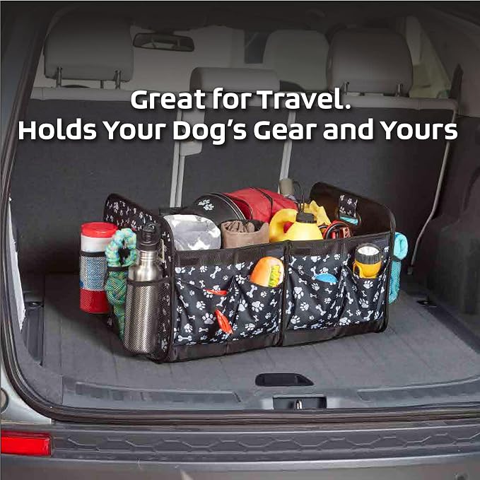 Mobile Dog Gear, Dogssentials Collapsible Storage Organizer for Travel with Built-in Waste Bag Dispenser, Includes 1 Roll of Waste Bags, Black/White Paw Bone Print, Meets Airline Regulations - Image 5