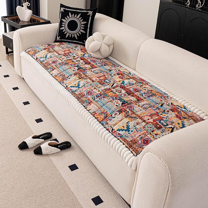VClife Boho Eclectic Textured Sofa Cover, Ethnic Retro Dog Couch Cushion Cover for 3-4 Cushion Couch Sofa, Plush Soft Anti Slip and Washable Couch Cover for Sectional L Shape Sofa - Image 4