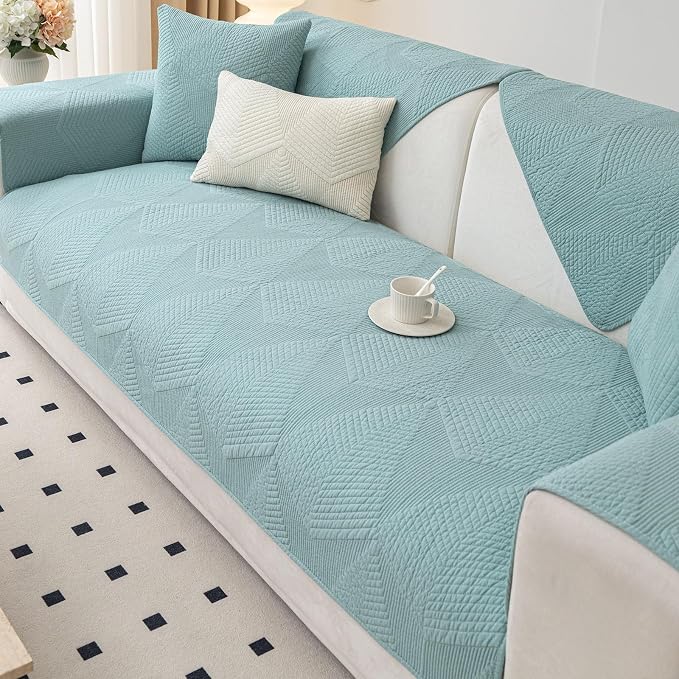 vctops Cotton Quilted Couch Covers for Sectional Sofa (Blue,36"x63") | Geometric Washable Non Slip Sofa Slipcover for Dogs, Children, Pets Furniture Protector Cover - Image 6