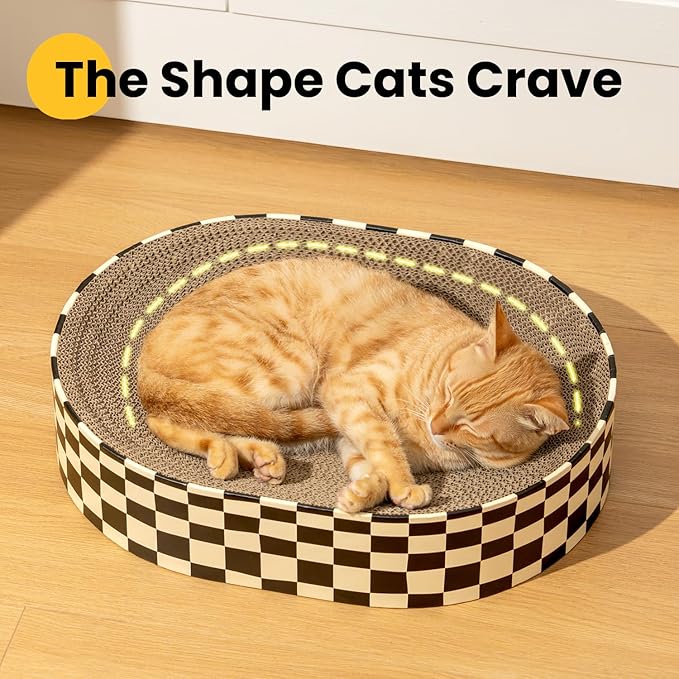 Conlun Oval Cat Scratcher Bed | Scratching Bowl Lounge for Cats | Large | Corrugated Cardboard Pad | Concave Shape | No Mess Enclosed Base | Serves as Couch Furniture Protector - Image 5