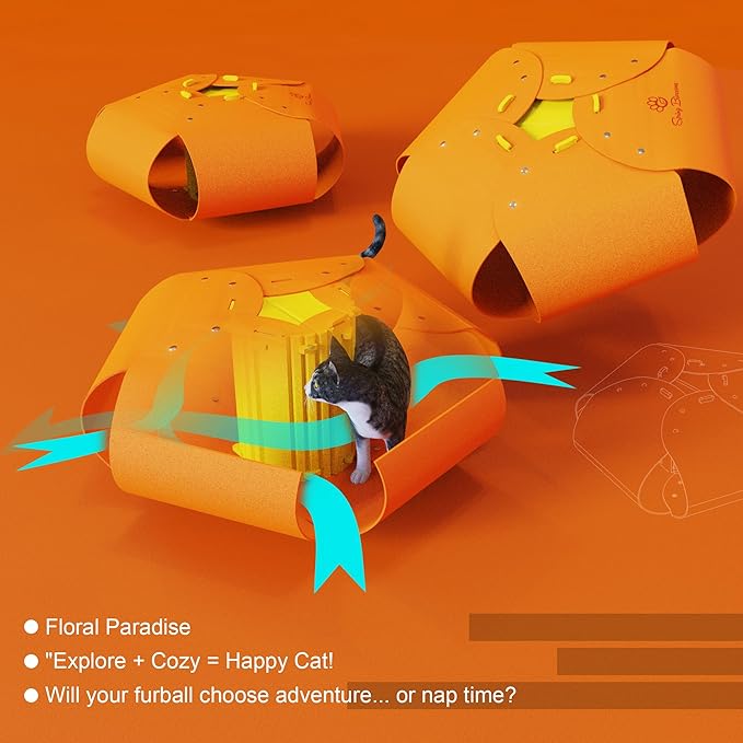 Cat Tunnel, Cat Cave for Indoor Cats Bed,Scratch Resistant Cat Toys for Medium Large Cats Hide and Seek Toy (Amber Orange) - Image 2