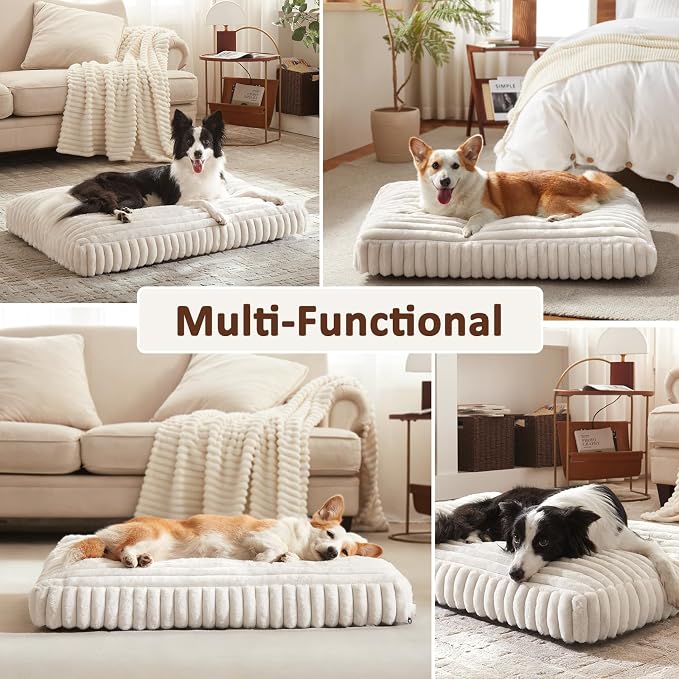 XXL Dog Bed, Flat Pet Beds with Removable Washable Cover, Pet Mat Cute Dog Crate Bed Thick Shredded Chopped Crate Foam & Anti Slip Bottom for Indoor - Image 3
