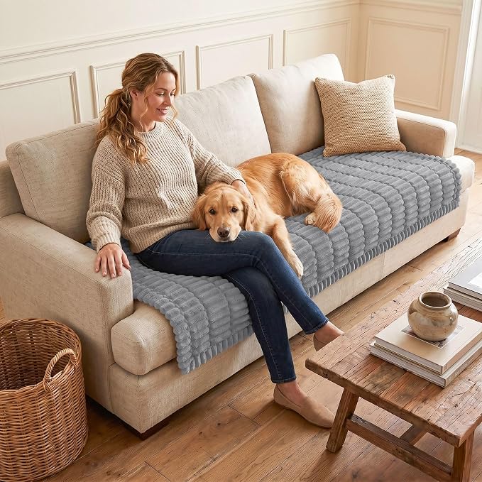 hyha Couch Cover for Dogs, Washable Non Slip Plush Flannel Sofa Protector | Thick Flannel, Silicone Anti-Slip Backing, Pet Hair & Scratch Protection, Fits Sofa & Loveseat (35.4" x 88") - Image 2