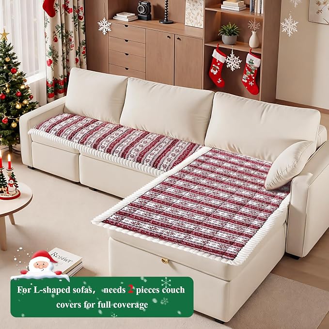 VClife Fuzzy Anti-Slip Dog Couch Cover for Christmas, Burgundy, 27.6 x 82.7 | Soft Thick Couch Covers for 3 Cushion Couch Sofa Pet Friendly, Scratch Resistant Sofa Cover Washable Dog Furniture Protector - Image 6