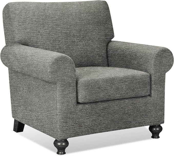 URBANLIFE 2-Piece Stretch Sofa Covers for 1 Cushion Couch, Light Gray | Super fitted spandex slipcovers for couches. Non-slip elastic bottom. Machine washable furniture protector for kids & pets. by URBANLIFE