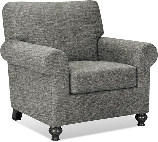 URBANLIFE 2-Piece Stretch Sofa Covers for 1 Cushion Couch, Light Gray | Super fitted spandex slipcovers for couches. Non-slip elastic bottom. Machine washable furniture protector for kids & pets. by URBANLIFE