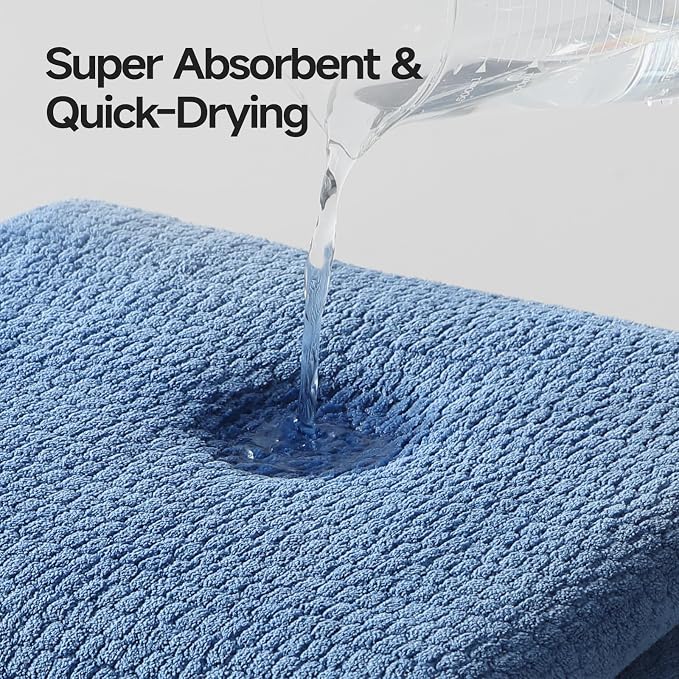 ecolook Microfiber Large Bath Towel Set of 6, Soft & Highly Absorbent, Blue | 2 Oversized Bath Towels (35"x70"), 2 Hand & 2 Washcloths | Quick Dry, Low Lint Towels for Bathroom, Spa, Gym, Hotel & Travel - Image 6