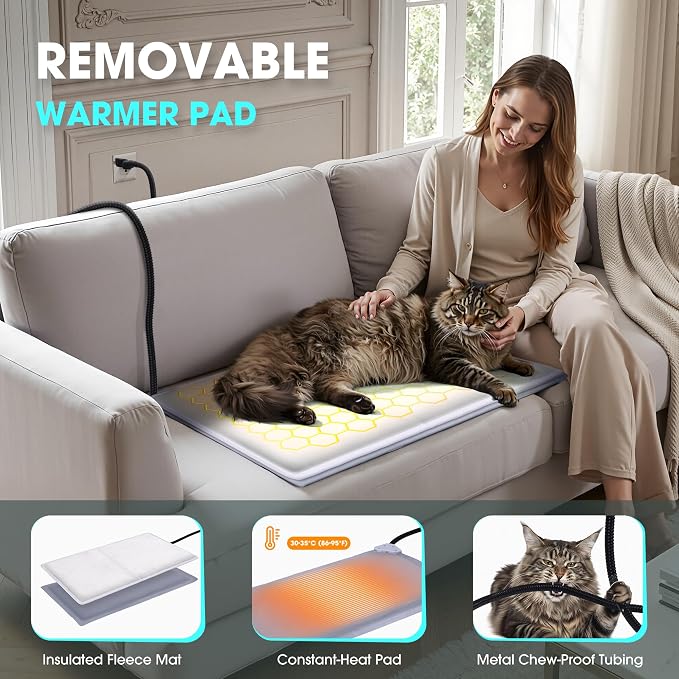 Weatherproof Heated Cat House for Outside with Heating Pad, Elevated Feet Outdoor Cat House, Expanded Canopy Warm Cats Shelter, Heating Pet Beds for Feral or Stray Cats in Winter (Warm Grey, Heated) - Image 2