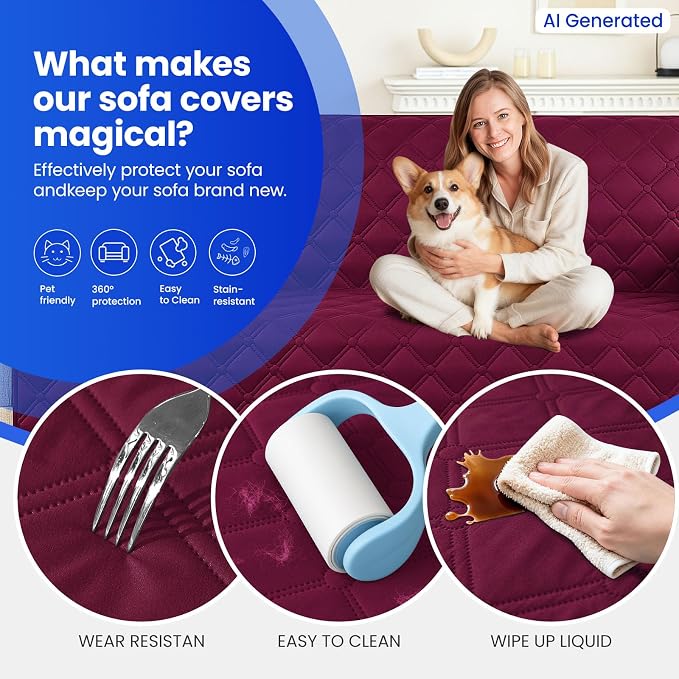 Waterproof Dog Bed Cover, Non-Slip Dog Blanket for Couch, Couch Covers for Dogs Washable, Pet Blanket for Furniture, Pet Bed Mat for Sofa, Car, Pet Supplies Christmas (68x82 Inch, Burgundy) - Image 6