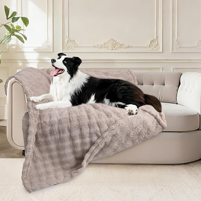 Dog Blankets Washable Pet Blanket - Fluffy Fuzzy Cat Puppy Blanket with Premium 300GSM 3D Fleece Bubble for Pet Kitten Doggy, Linen, 40x60IN by ZAKAPAWS