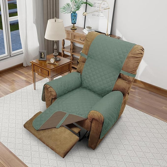 Reversible Chair Covers for Recliner Oversized, Greyish Green | Recliner Oversized Covers for Living Room with Elastic Straps, Water Repellent, Chair Protectors Covers for Dogs by LuxshareHome