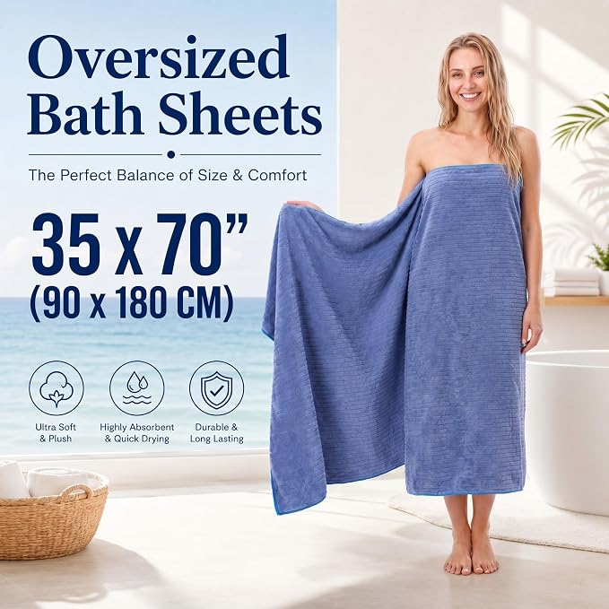4 Pcs Extra Large Bath Towel Set 35"x70" Oversized Microfiber Bath Sheet Soft Quick Dry Absorbent Towel Gray Brown Green Coral Fleece Bathroom Sheet for Adult Beach Pool Spa Body - Image 2